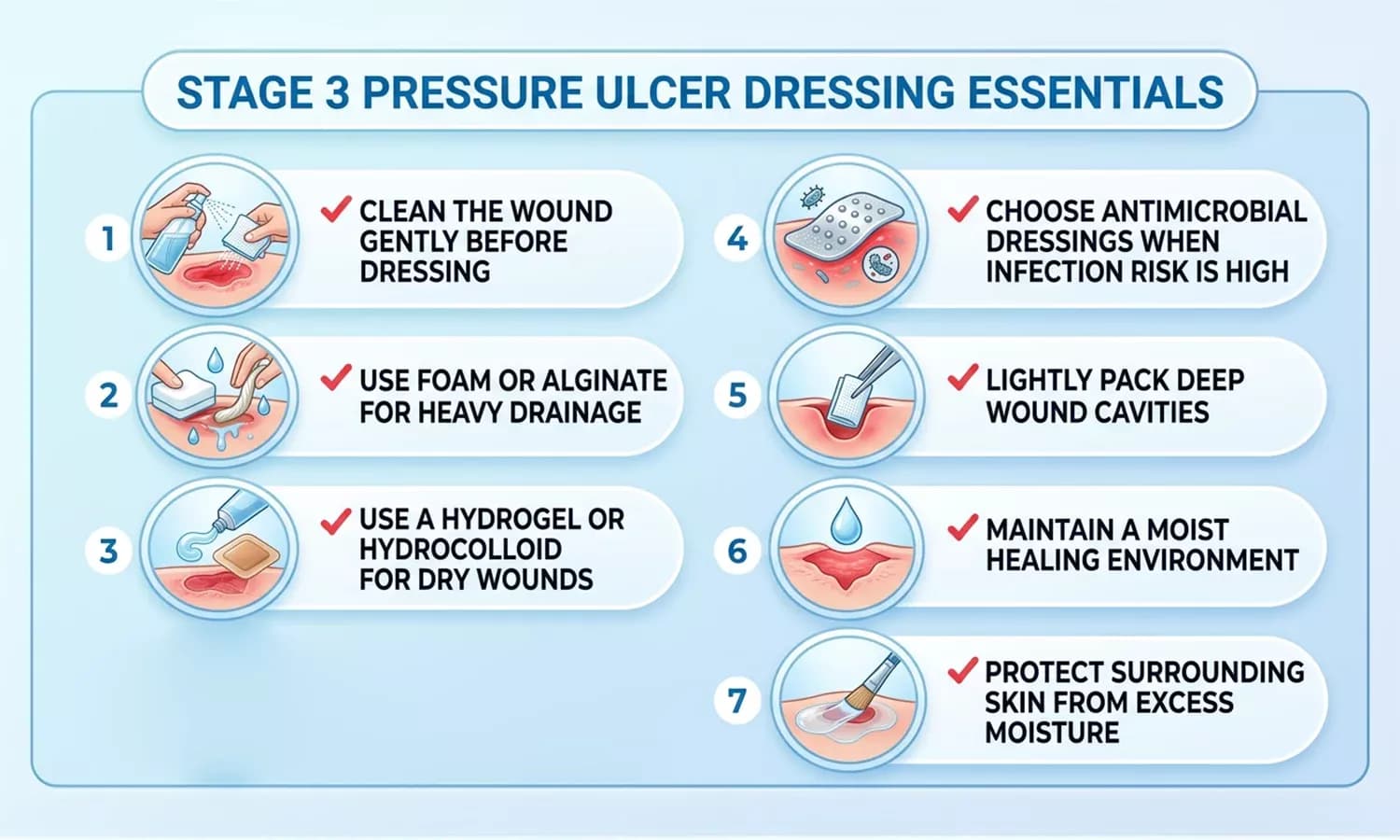 Stage 3 pressure ulcers are deep wounds that extend through the skin into the fa