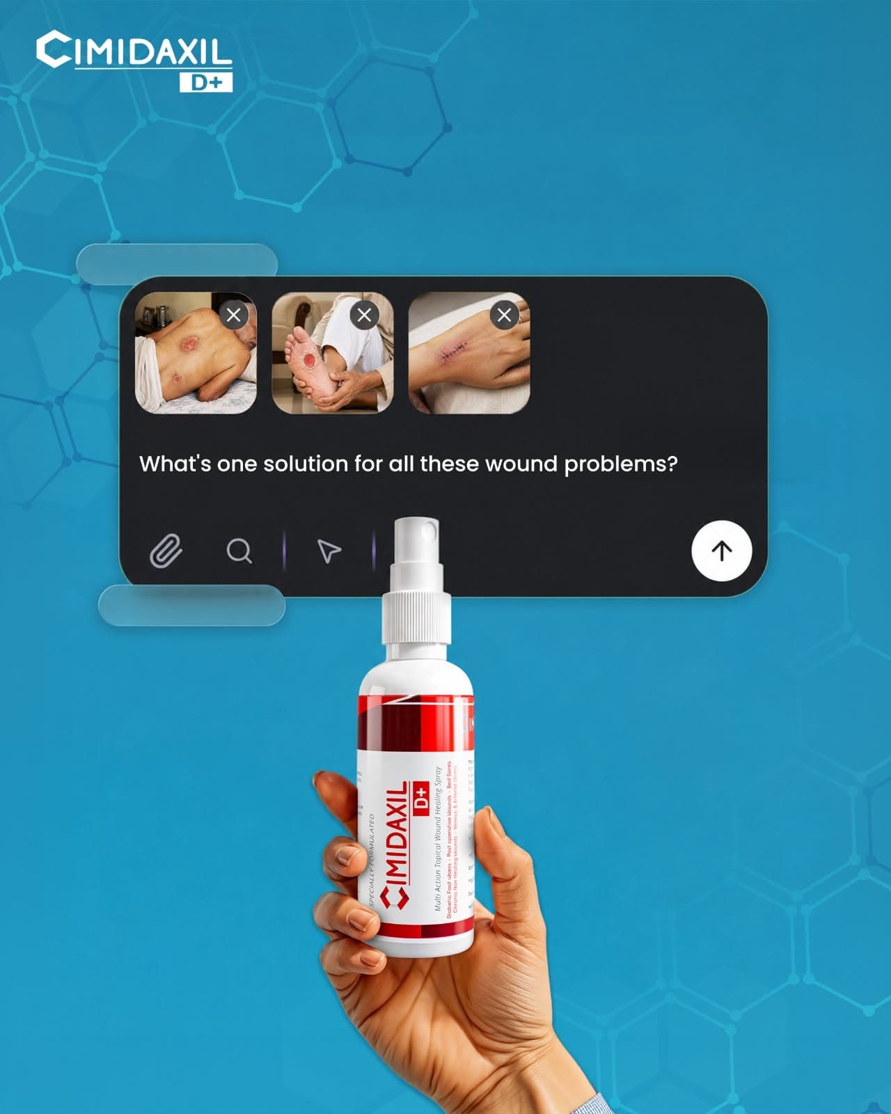 From diabetic foot ulcers and bed sores to cuts and surgical wounds, Cimidaxil D