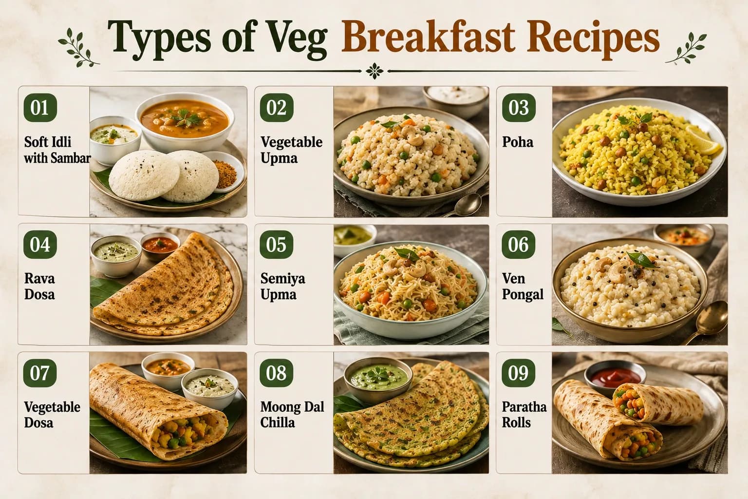 Start your day with these easy veg breakfast recipes, from soft idli and vegetab