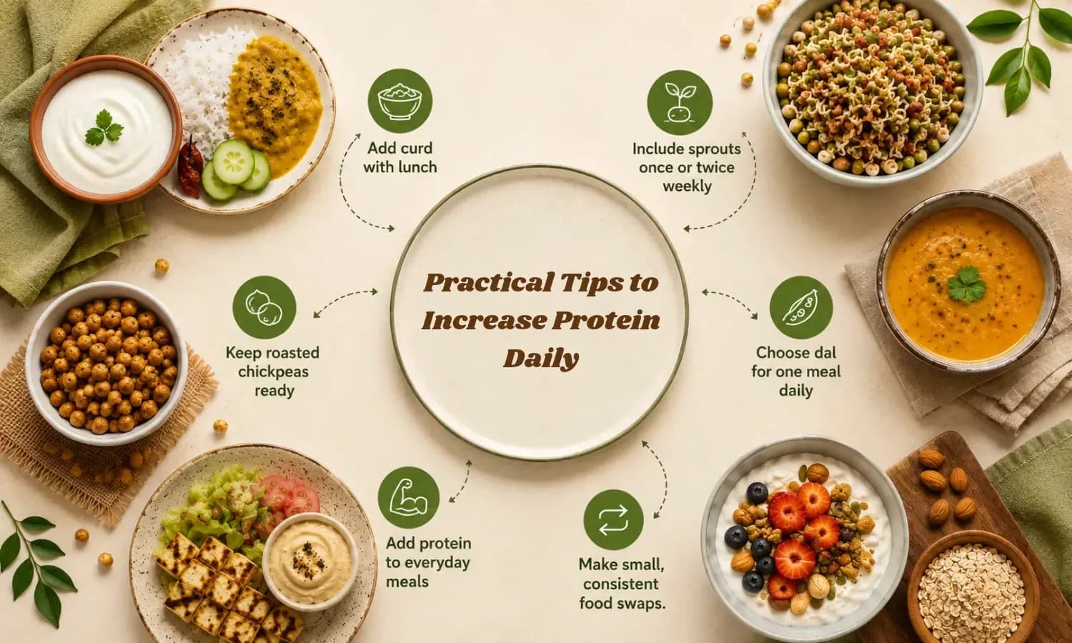 Boost your daily protein intake with simple vegetarian food choices. Add curd to