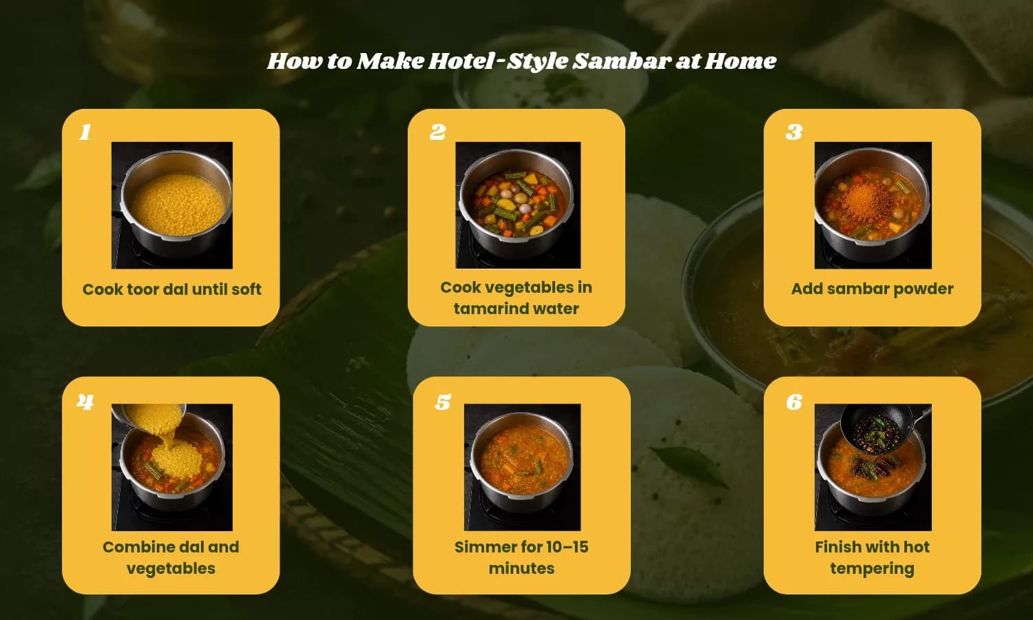 Learn how to make delicious hotel-style sambar at home with toor dal, tamarind, 