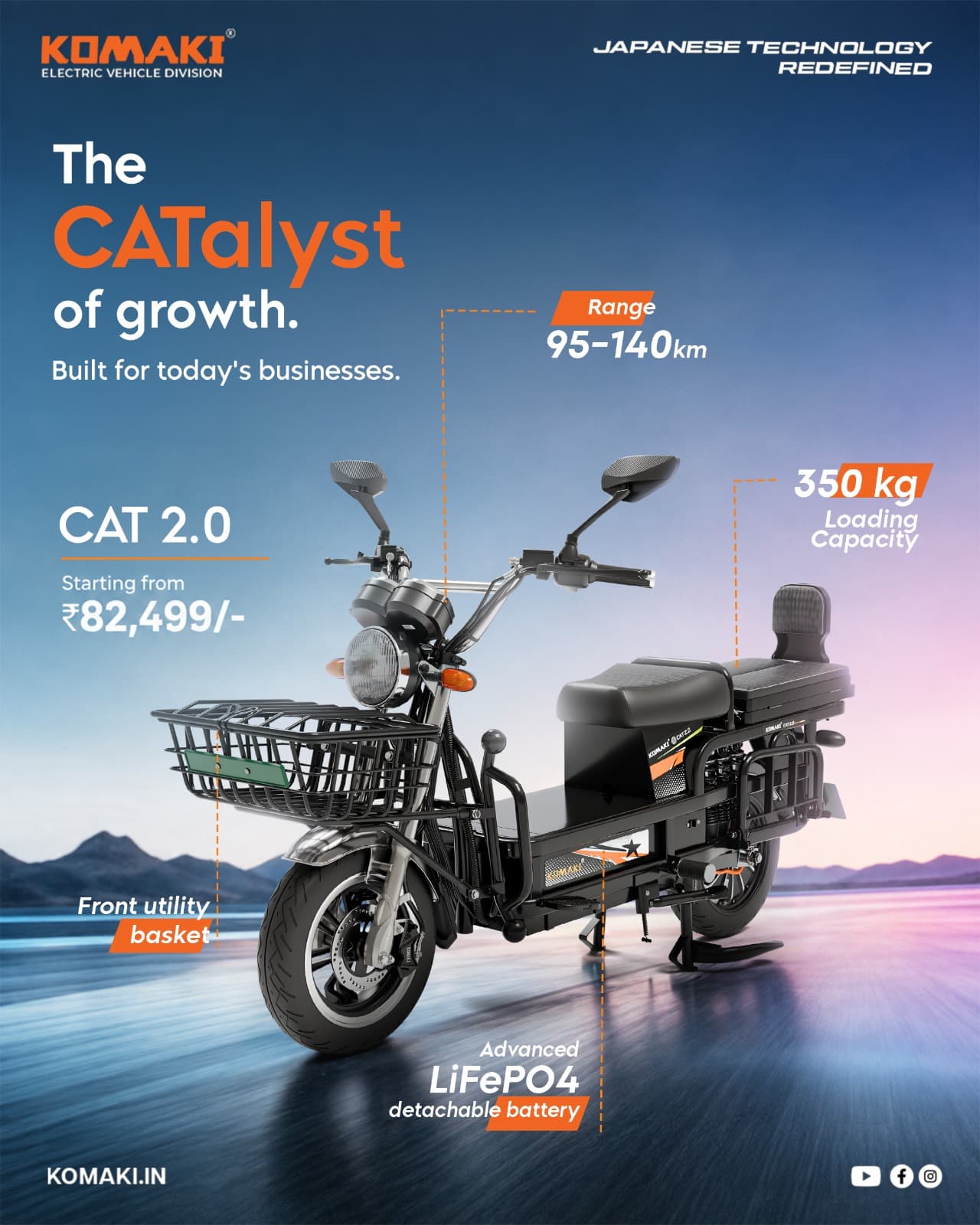 Your business deserves an EV that works as hard as you do. The Komaki CAT 2.0 co